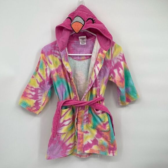Saint Eve Swim Terry Robe Swimsuit Coverup Bath Robe Tie Dye Bird Flamingo S 7/8 - Picture 1 of 5
